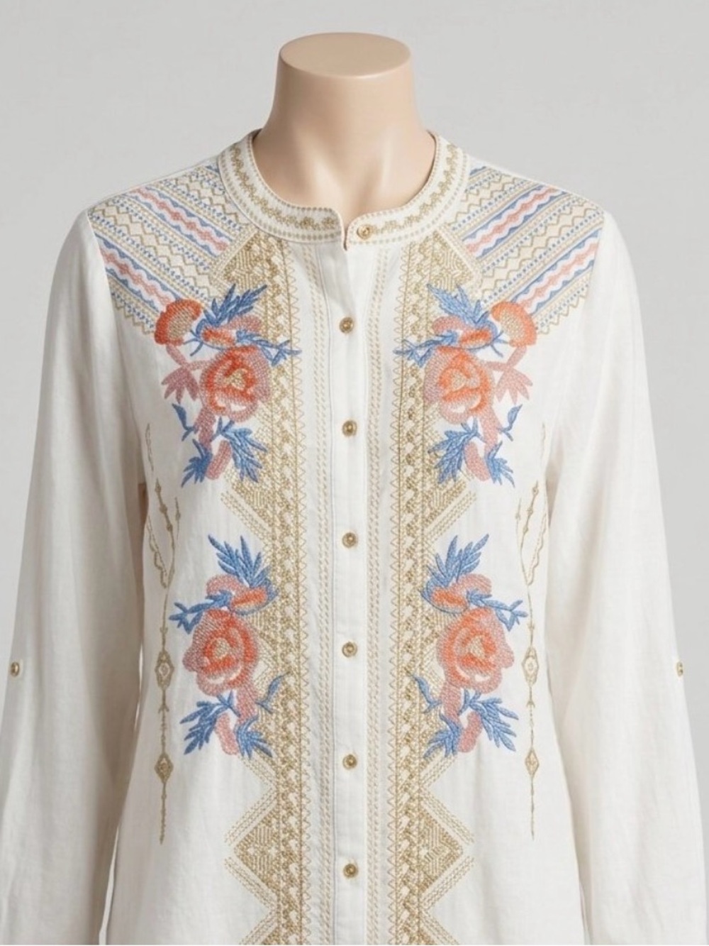 Calessa Embroidered Floral Tunic Blouse